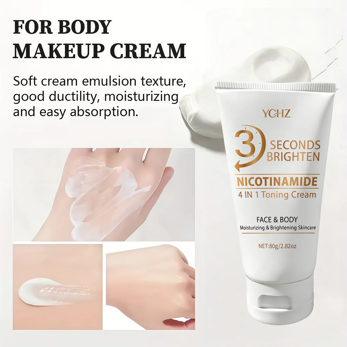Crème unifiante express 3 secondes, crème éclaircissante et hydratante 4-en-1, hydratation profonde, rafraîchissante et non collante, contient de la niacinamide et des vitamines C, E, crème de soin couleur beige clair, soin de la peau.
