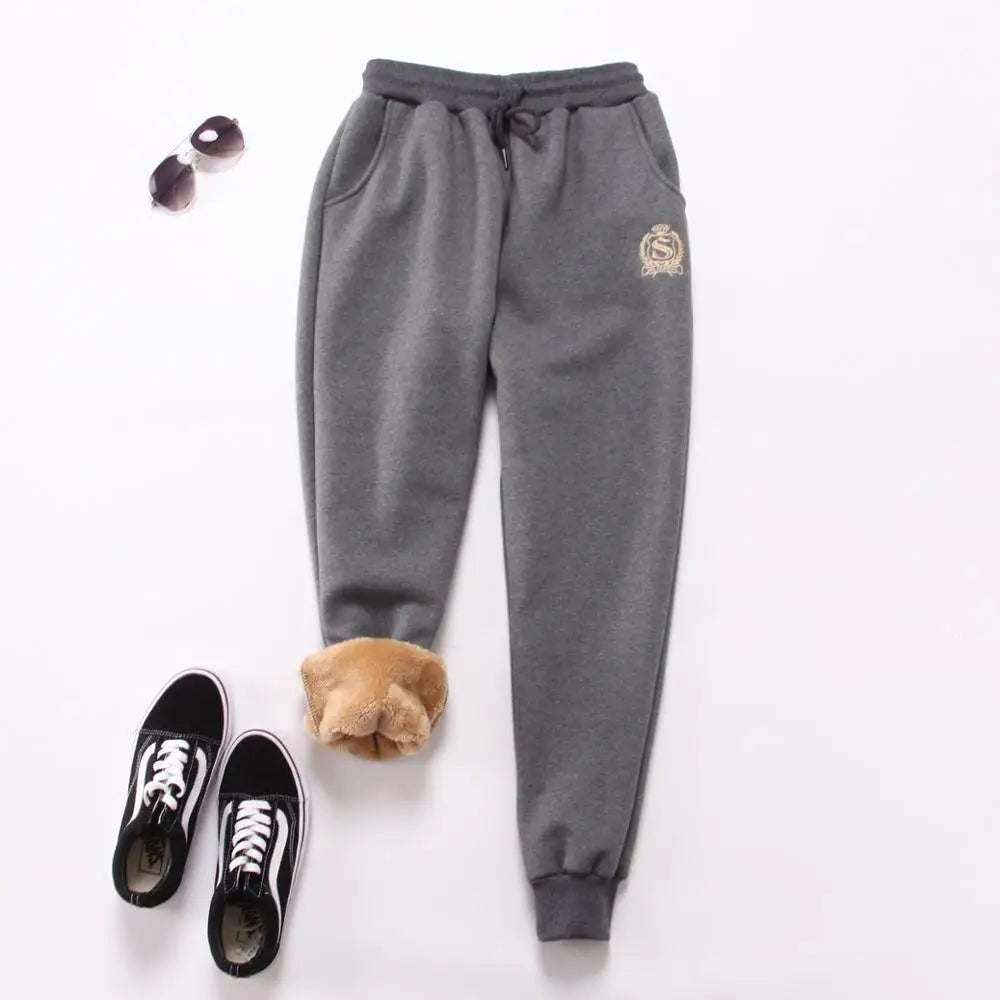 Cotton Women's Velvet Pants 2020 Fashion Autumn Winter Warm Women's Trousers Casual Lamb Fur Harem Pants Eembroidery Sweatpants