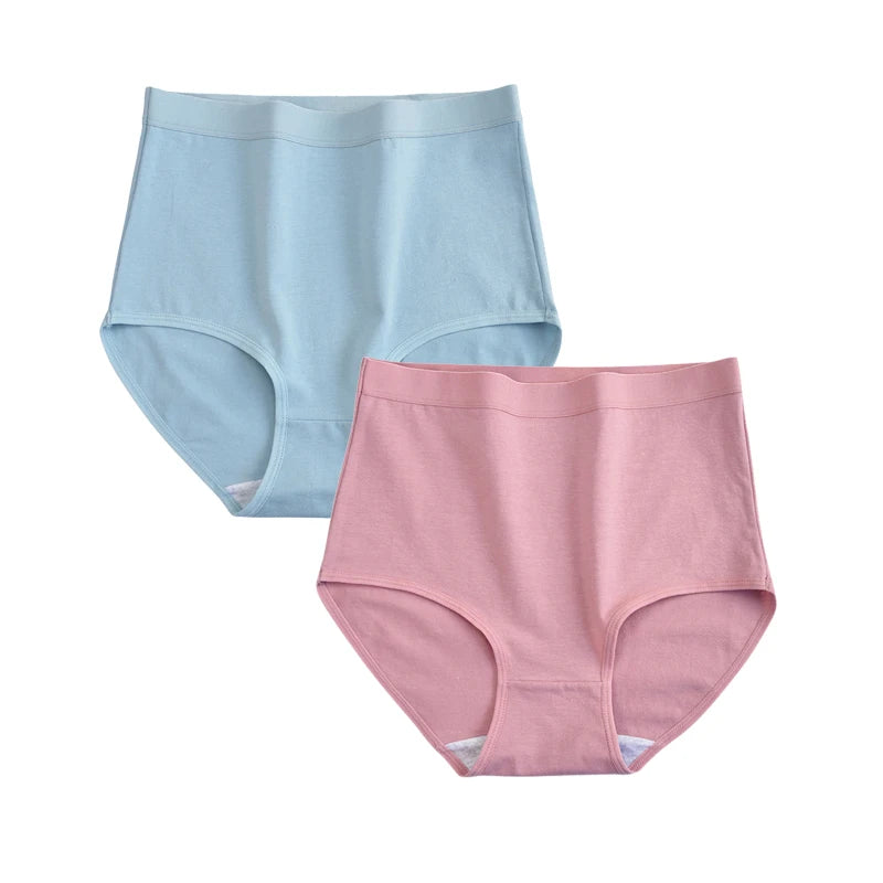 FallSweet 2 Pcs/Lot Cotton Underwear Women High Waist Panties Comfortable Solid Color Underpants Plus Size Lingerie M-XXXL