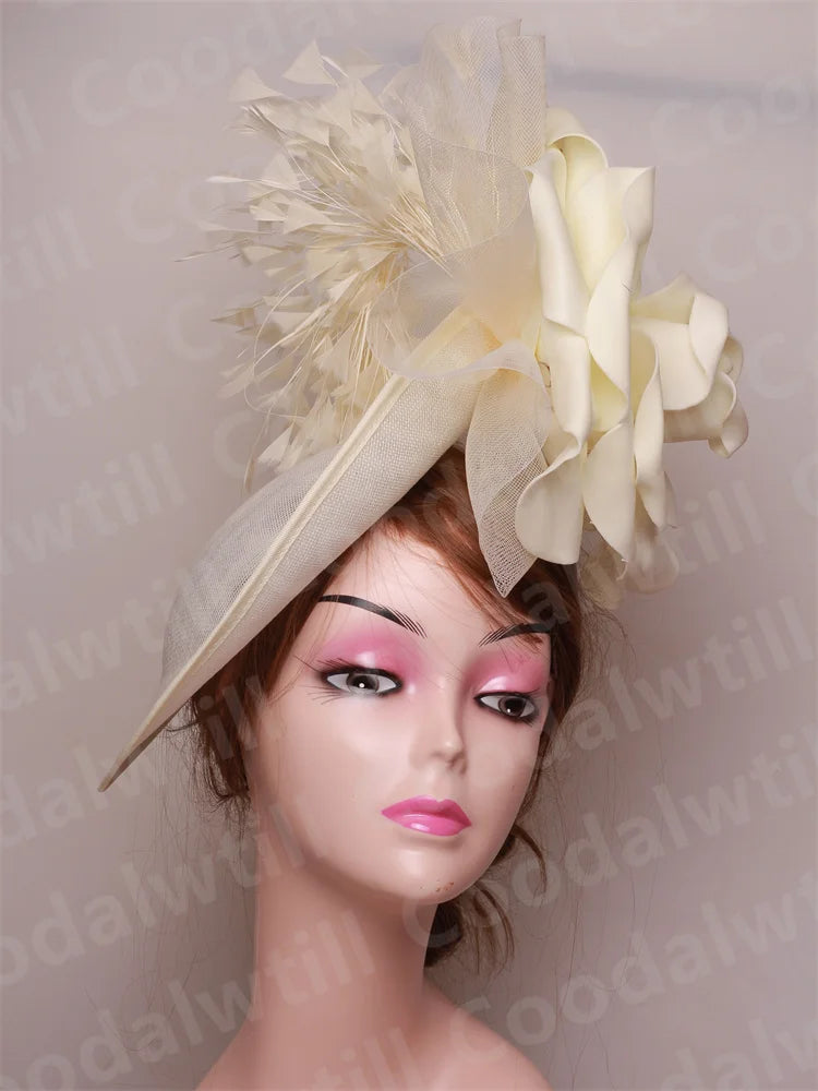 Big Flower Wedding Fascinator Hat Women Formal Party Tea Headpiece Ladies Cocktail Church Chapeau Cap Headband Woman Millinery