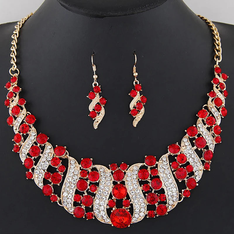 Ensemble de bijoux de mariée romantique 2 pièces/parure, ensemble de bijoux de mariée en cristal brillant, collier et boucles d'oreilles pour femmes