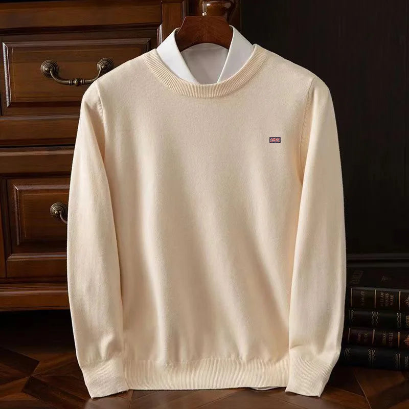 Winter New Men's 6XL Cashmere Cold Resistant Clothing Round Neck Solid Color Pullover Warm Sweaters Casual Pullover Logo Tops