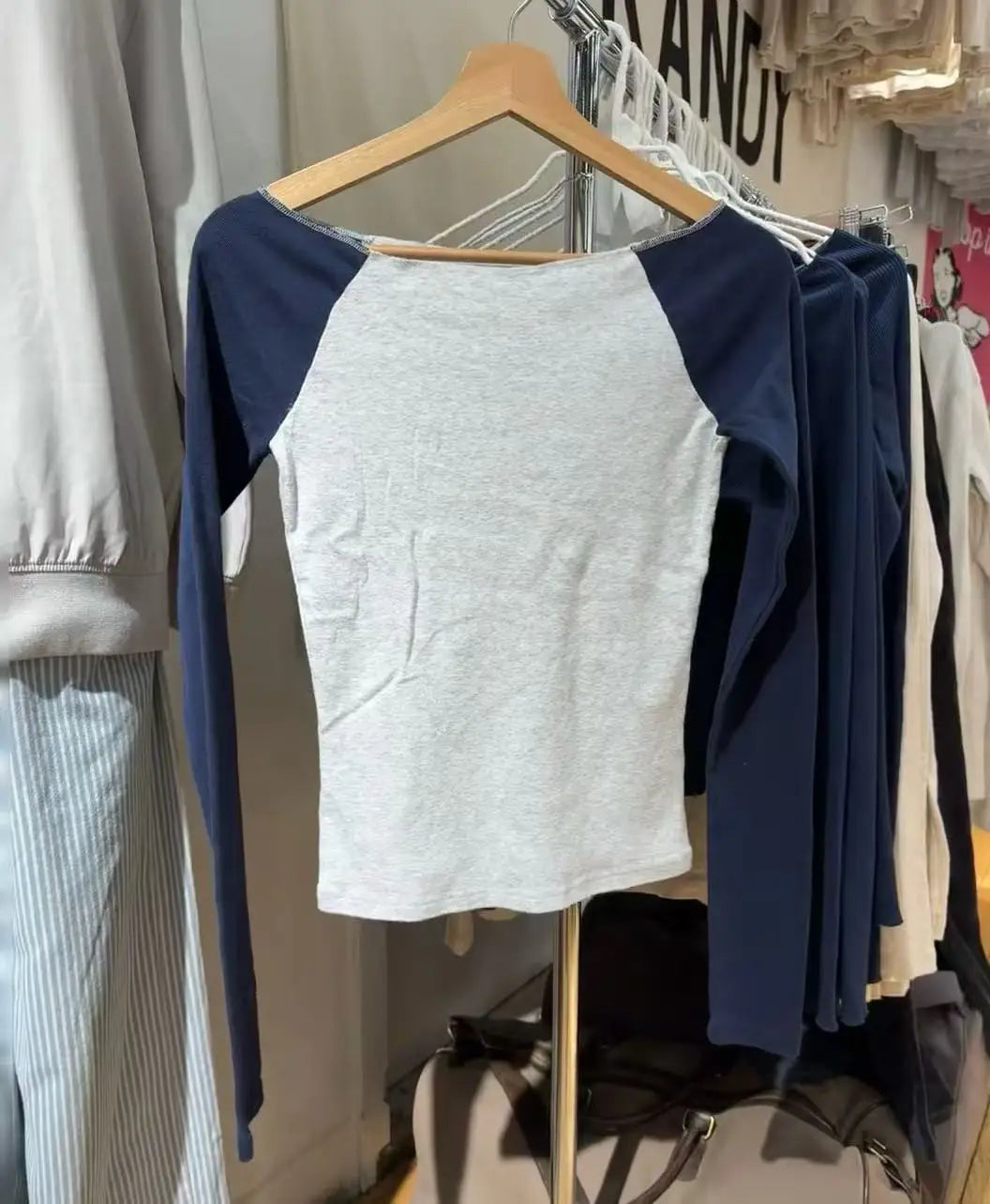 Solid Patchwork Long Sleeve T-shirt Women Summer New Off Shoulder Raw Hem Slim Tee Shirts Preppy Style Simple Casual Tops Tshirt