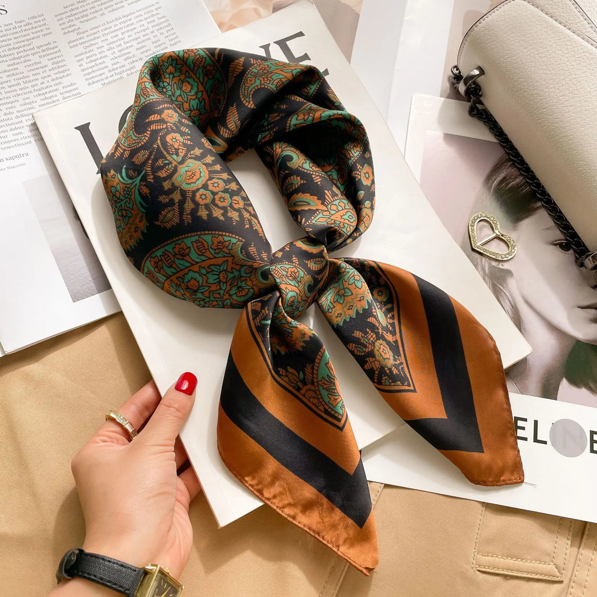 2025 Summer Hijab Head Girl Luxury Silk Square Plaid Scarf Women Satin Neck Hair Tie Band Soft Work Neckerchief