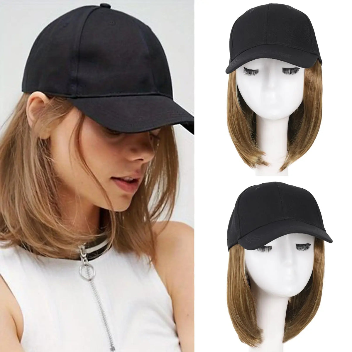Wig, Baseball Cap with Hair Attached for Women, Adjustable Hat Wig with Heat Resistant Synthetic, 6 Inch, Baseball Cap with Hair
