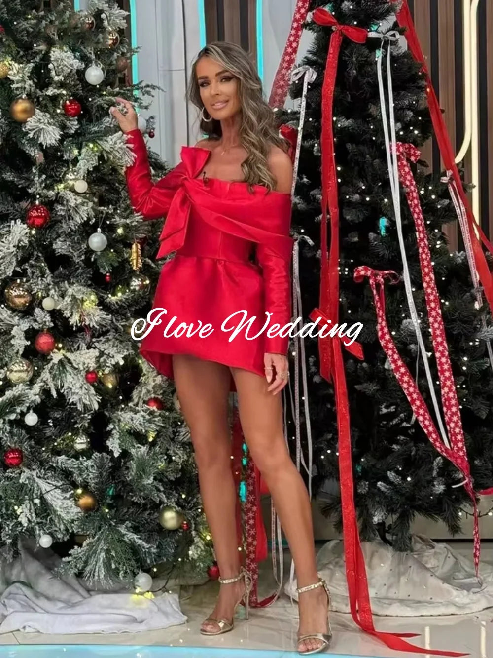 Red Mini Party Dress for Women 2026 Off The Shoulder Full Sleeves Short Cocktail Dress Celebrity Festival Prom Gowns Customized