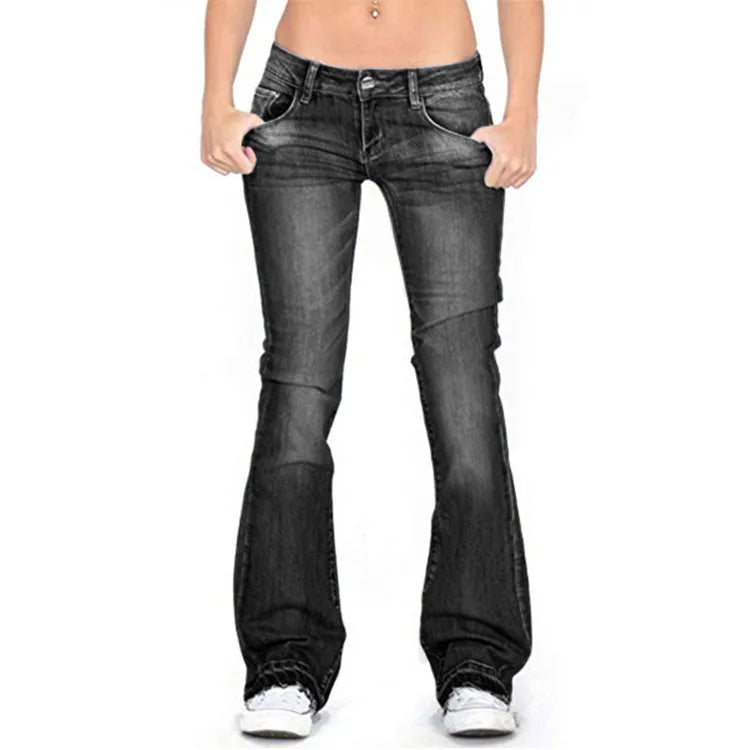 Jean évasé noir taille basse printemps-été, décontracté, vintage, coupe étroite, patte d'éléphant, style mom jean coréen, slim en denim, pantalon long Y2k