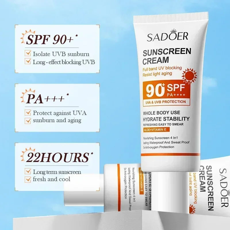 Crème solaire SPF90+, protection UV, crème solaire blanchissante, hydratante, éclaircissante, crème solaire visage et corps, soin de la peau, anti-âge