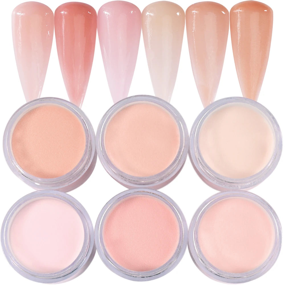 6Colors Nude/Pink Nail Art Acrylic Powder Net.7g*6Jars For French Nails Extension 3D Tips Carving Dipping Fast-Dry Polymer Dust