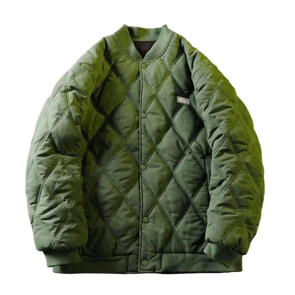 Men's Winter Warm Padded Coat Bomber Jacket Quilted Varsity Baseball Jacket Casual Loose Fit Outwear for Daily Street Work