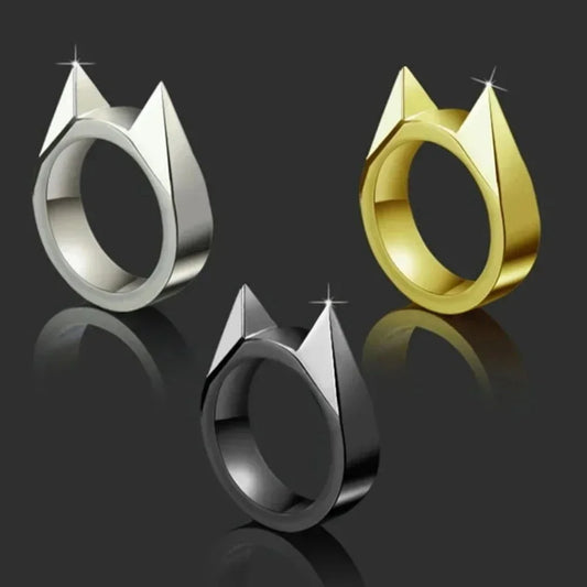 Women Men Cute Cat Ear Rings Self Defense Rings Metal Knuckle Window Breaker Escorts Attack Rings Unisex Jewelry Accessories