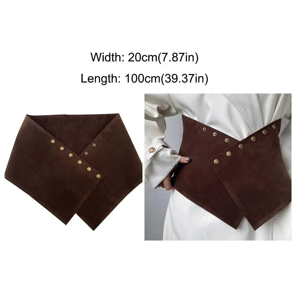 Irregular Suede Leather Belt Maillard Versatile Women Waist Belt Luxury Design Retro Ultra-wide Waistband Waist Decoration