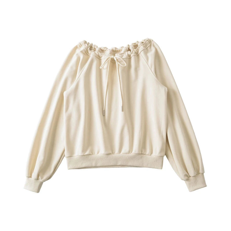 Bandage Plissé Uni Style Décontracté Sweatshirts à Capuche Printemps Automne Manches Longues Ample Hauts Tendance Vêtements Coréens Décontractés pour Femmes