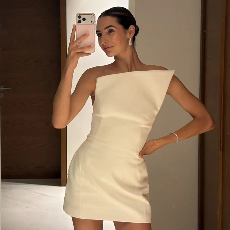 Women's Mini Dresses Sexy Backless Short Dress For Women Summer White Asymmetrical Off-Shouder Dress Elegant Female Party Dress