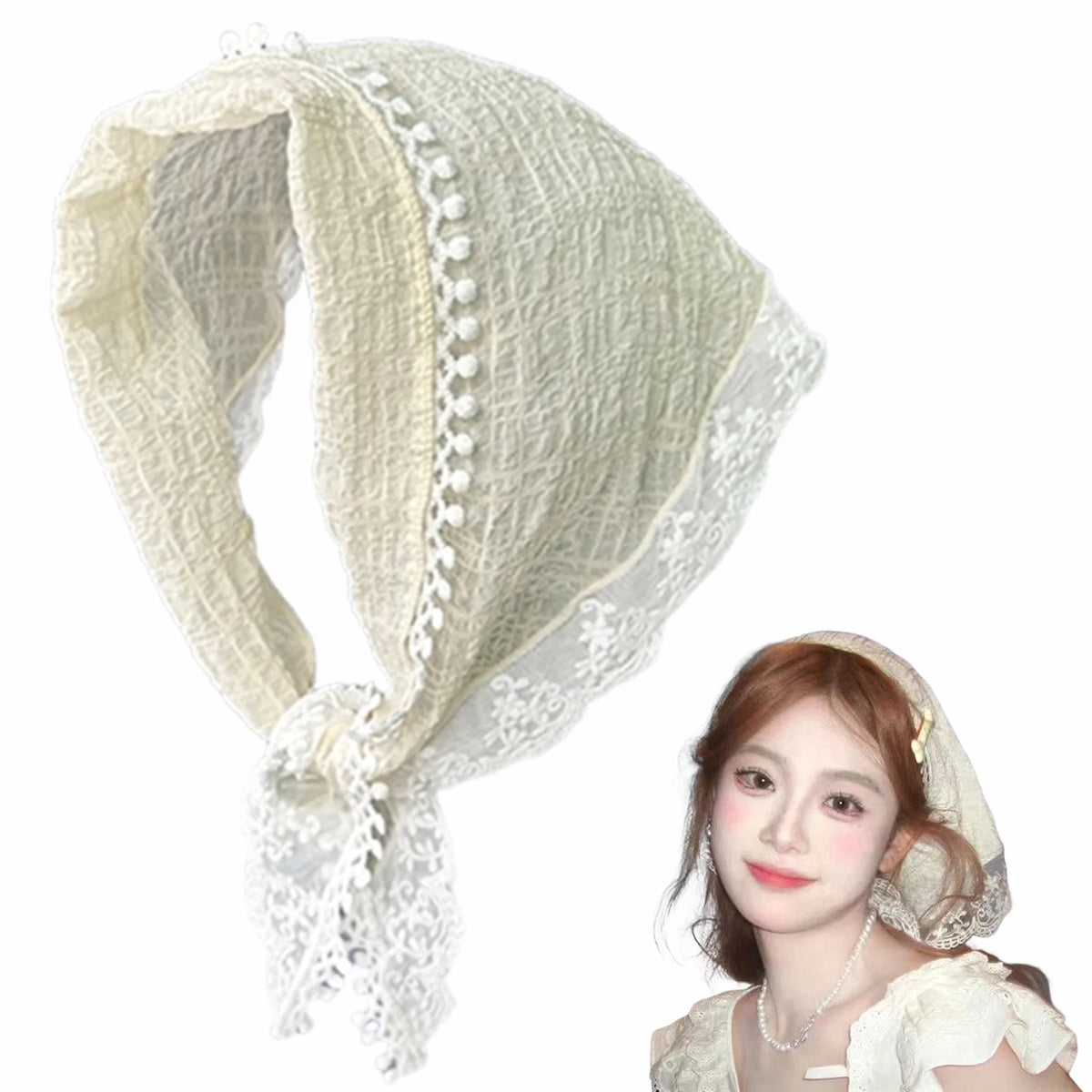 Women's Lace Scarf Headband for Women Non Slip Floral Lace Hair Kerchief Head Scarf for Hair Styling Decor 53*34cm
