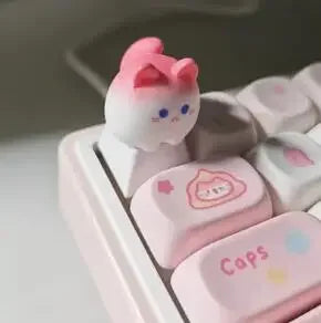 Original Pink Cat Cute Keycaps OEM Height ABS Keycap Cherry Profile Artisan Keycaps for Mechanical Keyboard Key Caps Gamer Gifts