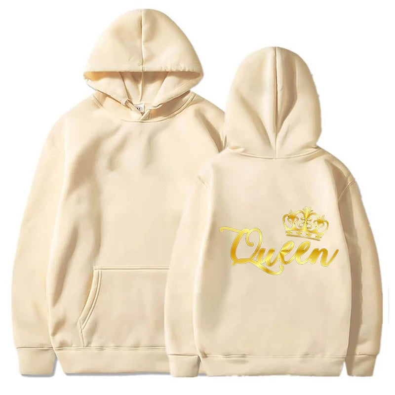 Nouveaux Sweats à Capuche Roi et Reine Unisexe pour Couples Pull à Capuche Harajuku Streetwear Manches Longues pour la Saint-Valentin