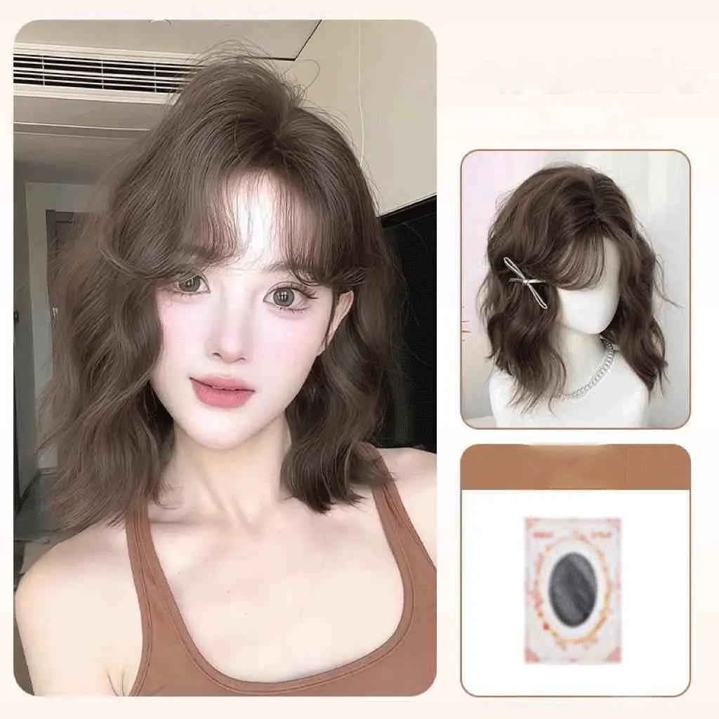 Wig Women's Full Head Covering, Korean Cute Short Hair, Egg Roll Hairstyle, Simulated Human Hair, Natural High Skull Top Short C
