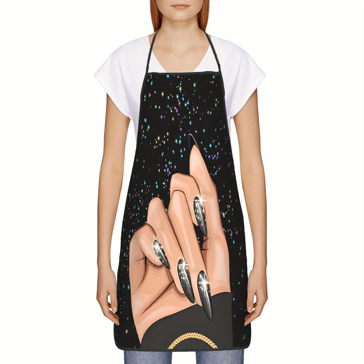 Unisex Nail Acrylic Salon Press On Nails Black Polish, Acrylic Nails Bib Apron Women Men Chef Cuisine