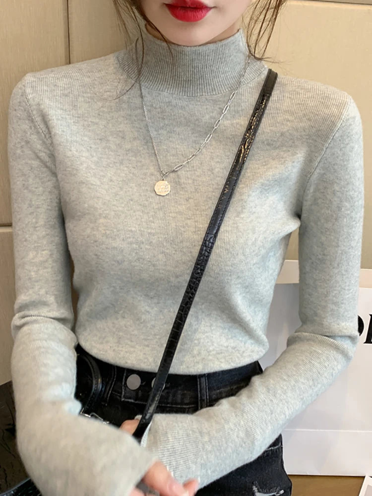 AOSSVIAO Pull Col Roulé Femme Mode 2026 Nouveau Haut Extensible Femme Chandails Tricotés Pull Tricoté Basique Manches Longues