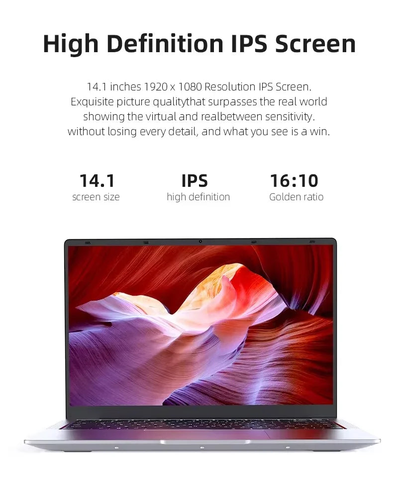 Portable Office Laptop Computer 14.1" 12GB RAM 1TB 2TB SSD Windows 11 Notebook Learn Recreation Entertainment Portable Laptops
