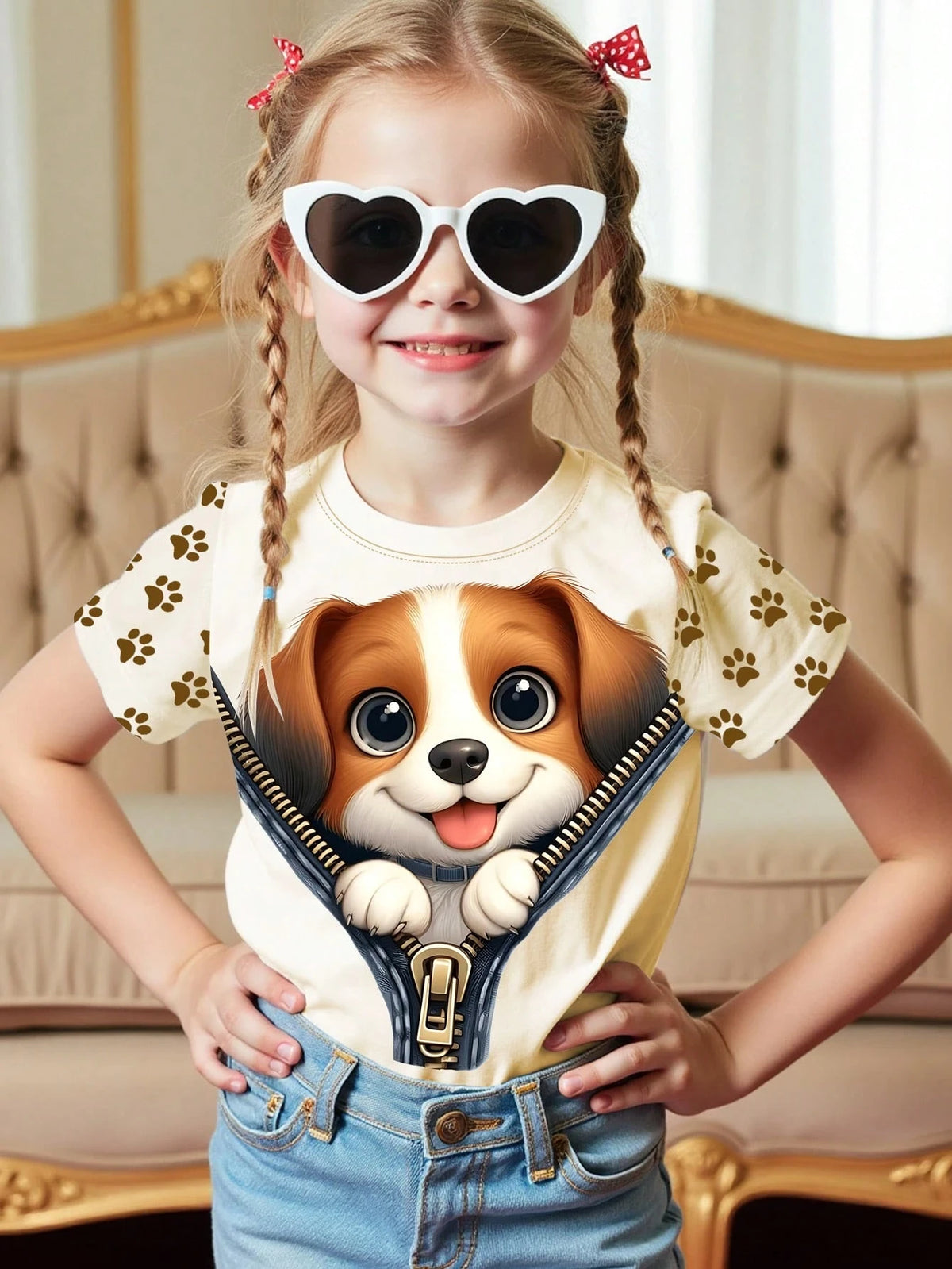 Girl Clothing Summer 3D Print T-Shirt Kawaii Cat Graphic Kids Girls Clothes Outdoor Short Sleeve Causal Children Top for Girls