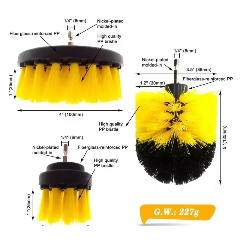 Electric Scrubber Brush Drill Set Brush Kit Power Drills Scrubber Brush For Carpet Glass Car Tires Nylon Brushes 2/3.5/4''