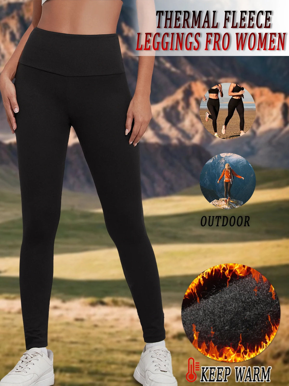 Womens Thermal Fleece Lined High Waisted Leggings. Workout Winter Warm Thick Tights Soft Yoga Pants