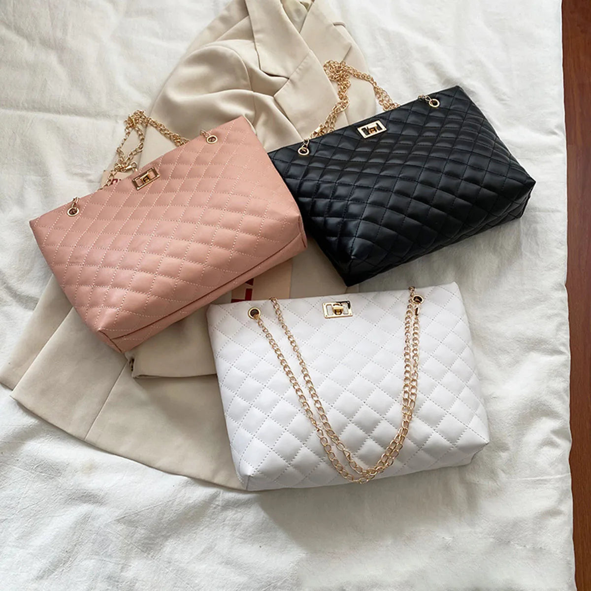 Sacs fourre-tout pour femme en cuir PU avec motif losanges, sac à main de personnalité, grande capacité, sac à bandoulière, sac de créateur