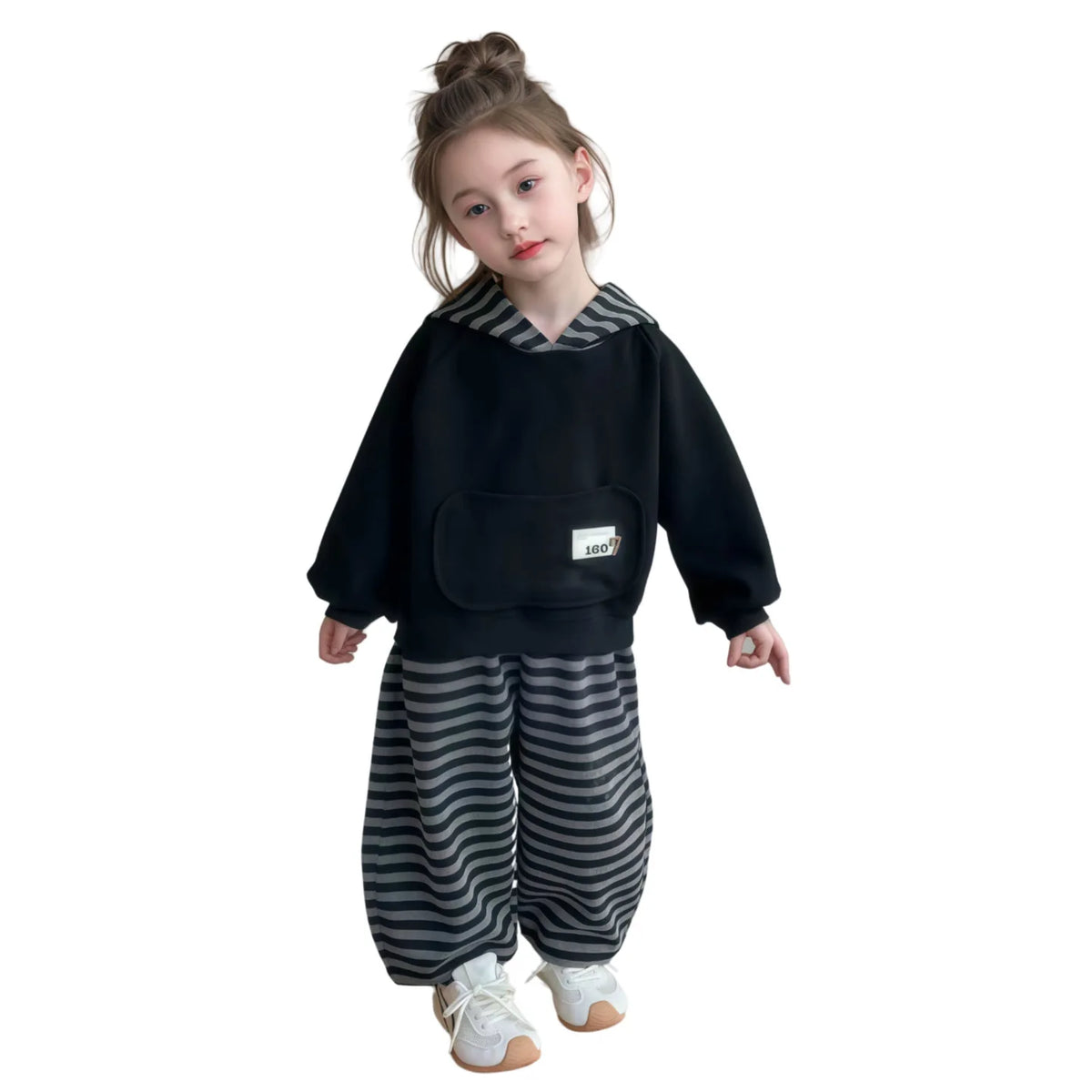 Girl Hoodie 2-Piece Set Spring Autumn Stripe Tops Pullover Pants Sportswear Child Kawaii Fashion New Style Casual Clothing 3-12Y