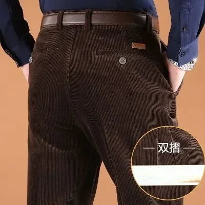 Corduroy Men Trousers Straight Thick Warm Autumn Winter Men Pants High Waist Mens Pants Plus Size 40 42 44 46