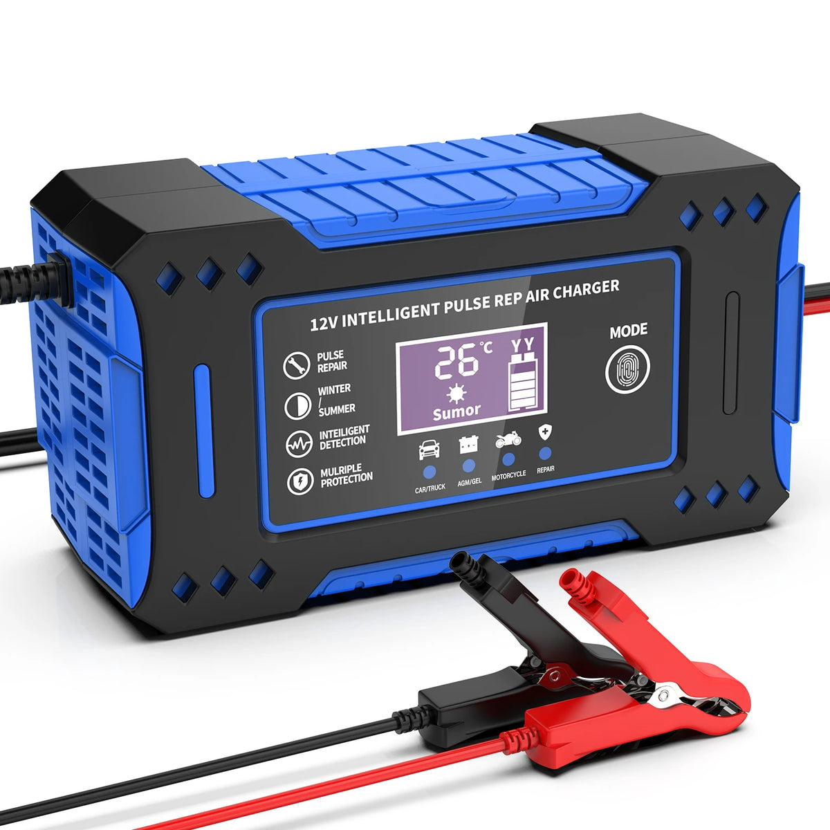 Chargeur de batterie de voiture intelligent 6A 12V avec écran LCD, unité de charge pour batteries de voiture et de moto, batterie au plomb-acide