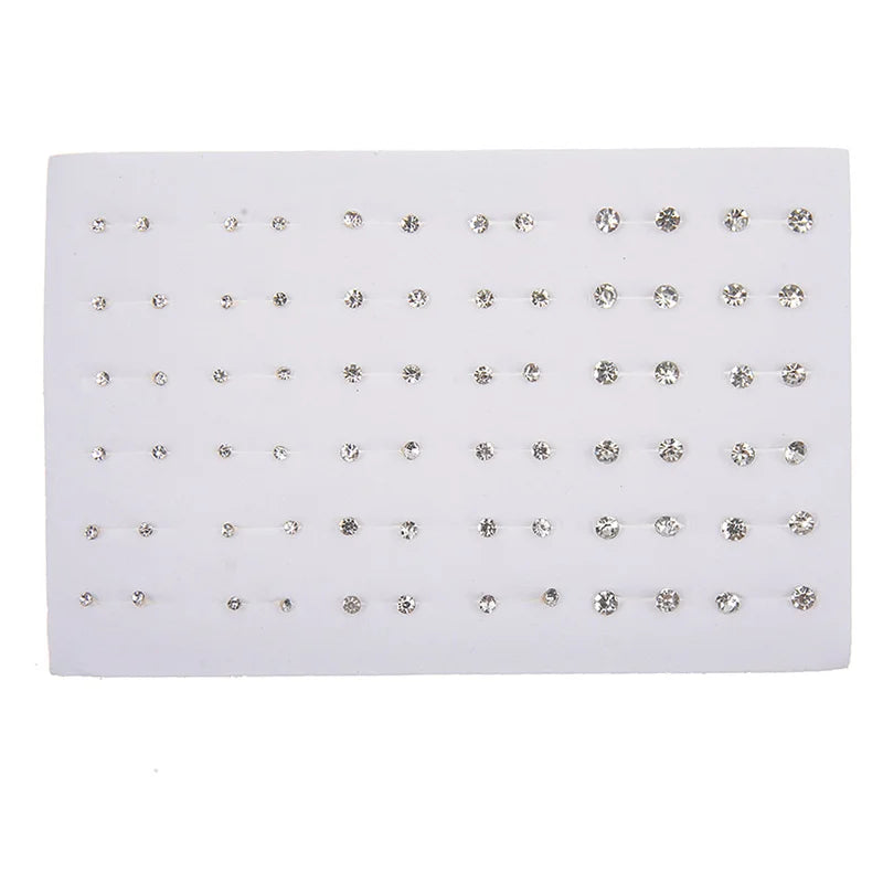 36Pair Mixed Size White Color Crystal Stud Earrings Set Women Girls Small Plastic Geometric Rhinestone Earrings Set Jewelry Gift