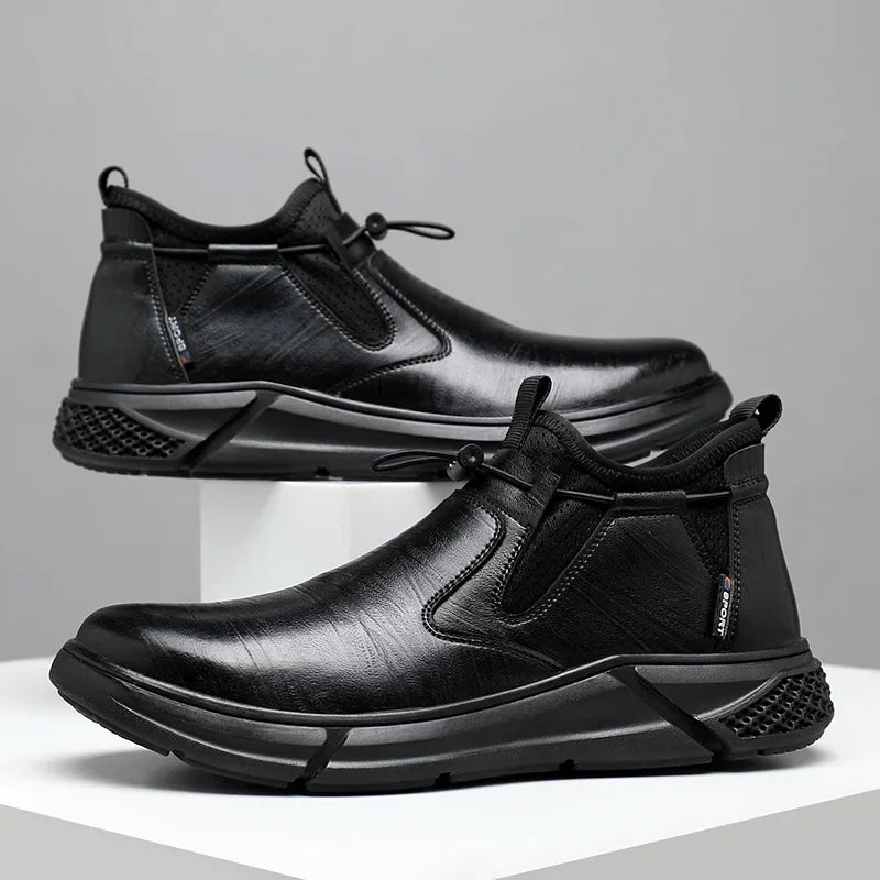 Black Leather Waterproof Safety Work Shoes Men Steel Toe Office Boots Shoes Indestructible Construction Male Boots Footwear