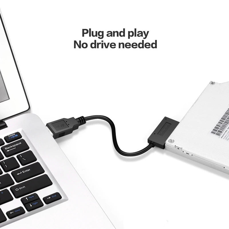SATA to USB 2.0 Adapter Converter Cable 7+6 13pin Slimline Sata Adapter Cable Compatible for Laptop CD DVD ROM Optical Drive