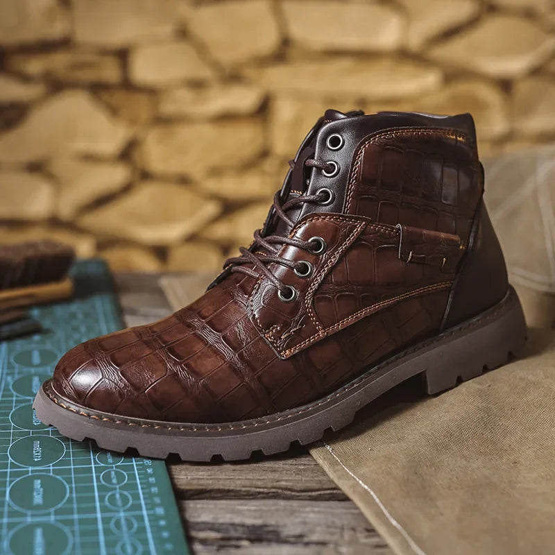 Luxury Men's Boots Italy Handmade Men's Ankle Boots Designer Retro Leahter Shoes for Men Non-Slip Work Boots botas para hombre