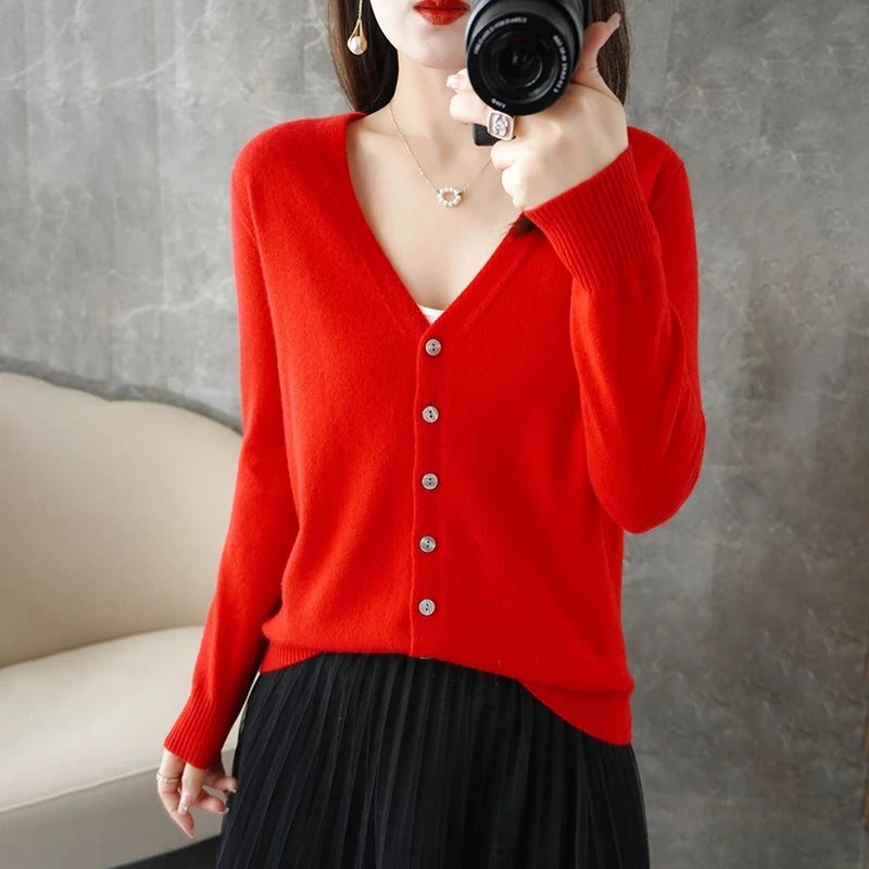 Pull ample pour femme à col en V, style vent frais et élégant