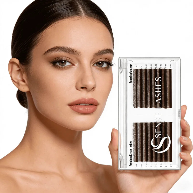 Extensions de cils chaton marron foncé, en forme de Y (YY), cils YY, cils YY en vison synthétique doux et volume brésilien, cils en Y
