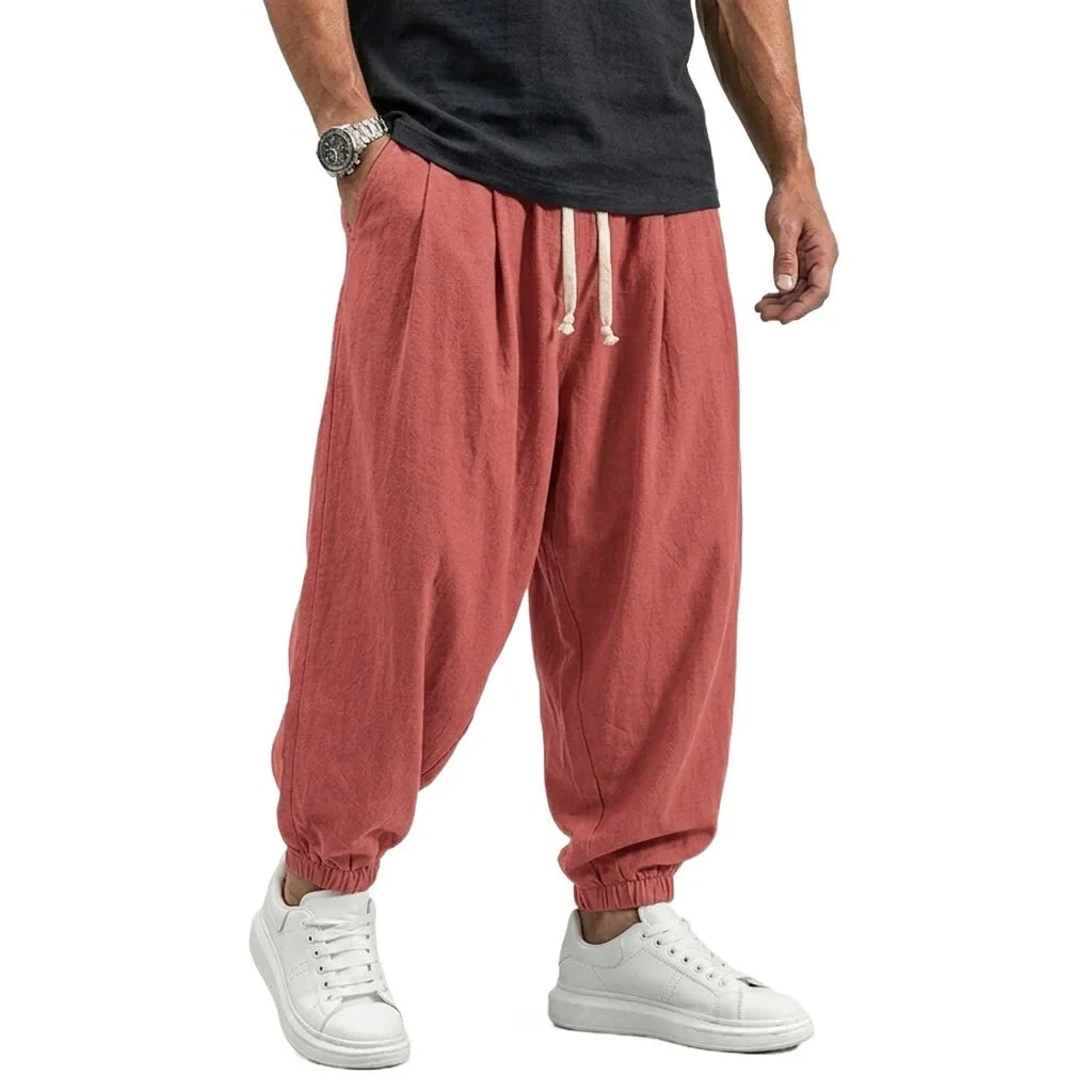 Pantalon en coton et lin coréen pour homme, pantalon de sport, décontracté, de travail, sarouel de printemps, automne, avec cordon de serrage, ample, streetwear