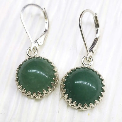 Boucles d'oreilles pendantes rondes en aventurine verte de 12 mm en filigrane d'argent 925