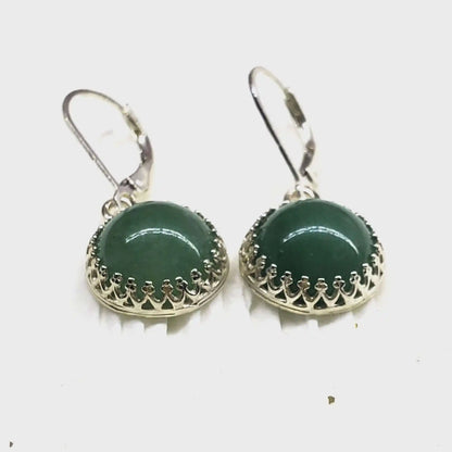 Boucles d'oreilles pendantes rondes en aventurine verte de 12 mm en filigrane d'argent 925