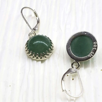 Boucles d'oreilles pendantes rondes en aventurine verte de 12 mm en filigrane d'argent 925