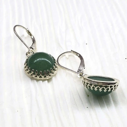 Boucles d'oreilles pendantes rondes en aventurine verte de 12 mm en filigrane d'argent 925