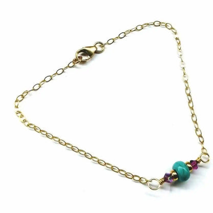 Bracelet délicat en or laminé 14K avec pierres précieuses roses et turquoises