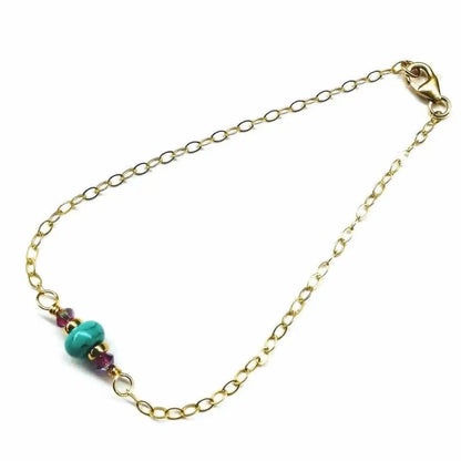 Bracelet délicat en or laminé 14K avec pierres précieuses roses et turquoises