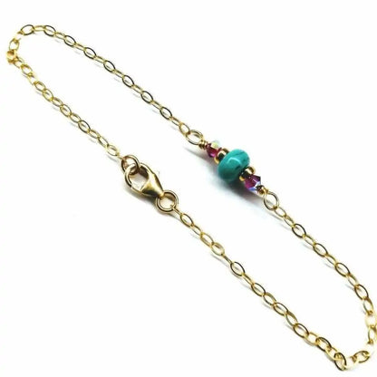 Bracelet délicat en or laminé 14K avec pierres précieuses roses et turquoises