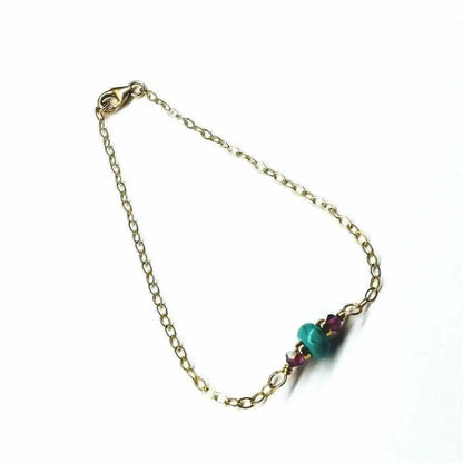 Bracelet délicat en or laminé 14K avec pierres précieuses roses et turquoises
