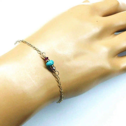 Bracelet délicat en or laminé 14K avec pierres précieuses roses et turquoises