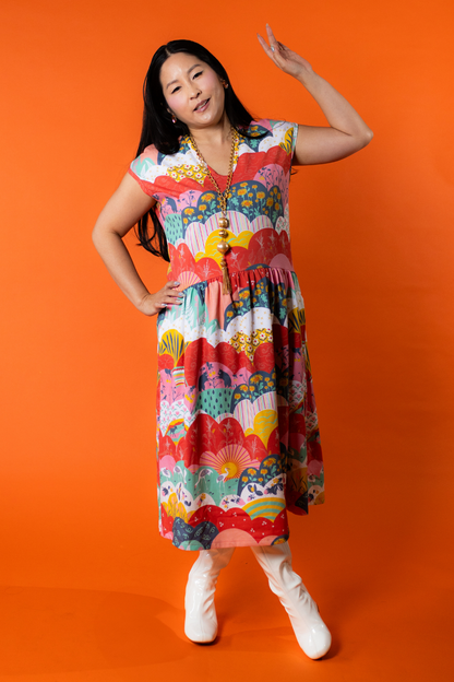Robe midi en maille coloris menthe et imprimé Prairie aux Fraises