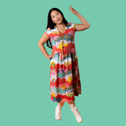 Robe midi en maille coloris menthe et imprimé Prairie aux Fraises